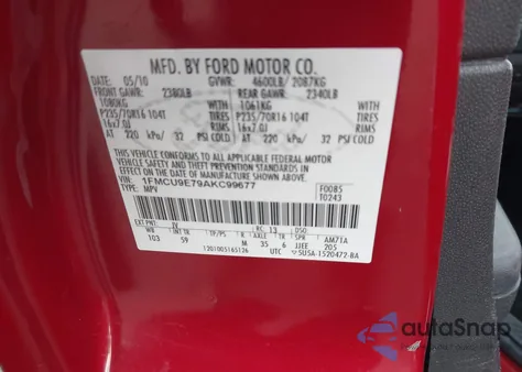 2010 Ford Escape Limited from USA, damaged, VIN 1FMCU9E79AKC99677